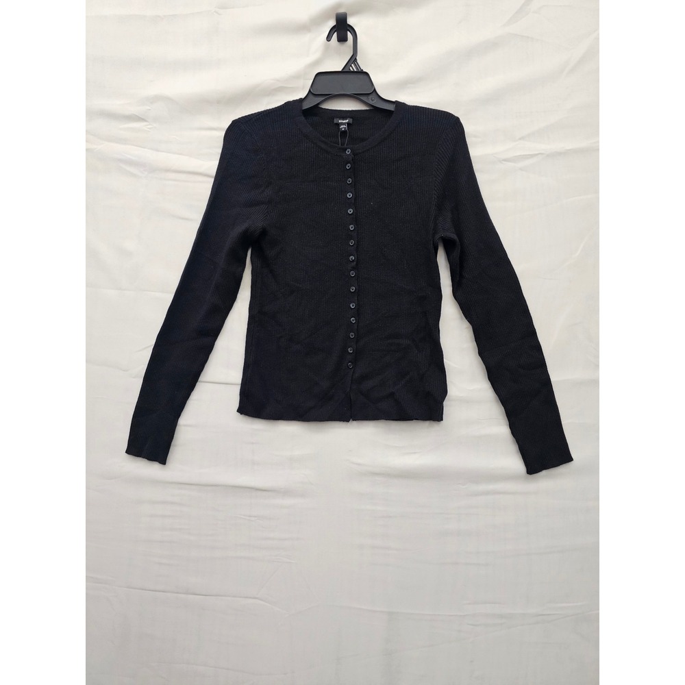Express Womens Ribbed Button Front Cardigan Black Viscose Blend Casual Size‎ M